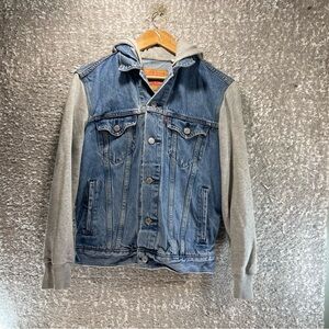Levi's Mens Hybrid Hooded Trucker Denim Jacket Color Blue Gray Small